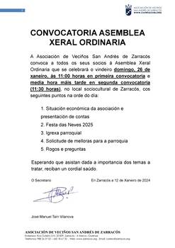 Convocatoria Asemblea Xeral Ordinaria